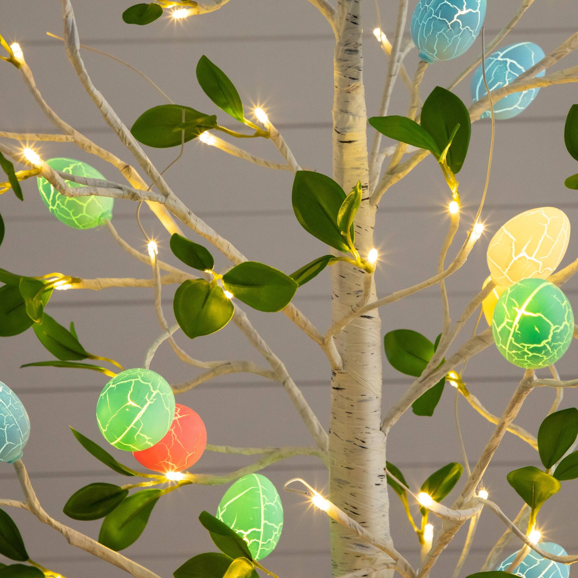 6ft. Pre-Lit Artificial Blooming Easter Egg Twig Tree with 96 Warm White LED Lights